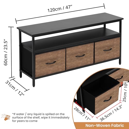 ABOUT SPACE TV Unit for Living Room - TV Stand with 3 Fabric Foldable Drawer Storage Organizer (Black Mahogany- L 120 x B 31 x H 60 cm)