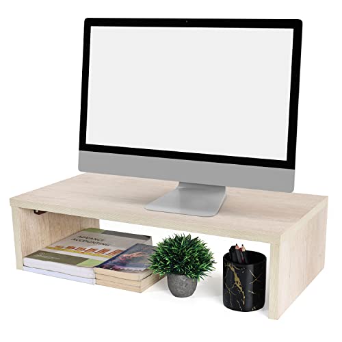 ABOUT SPACE Monitor Stand Riser - Desktop,Laptop Riser Stand with Storage (L 60 x B 30 x H 16 cm) - Beige