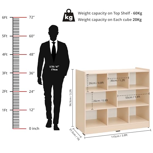 ABOUT SPACE Book Shelf - 8 Cubes Engineered Wood DIY Book Rack with Bushes Multipurpose Book Stand for Home Library Open Storage for Bedroom, Living Room (Chocolate Brown - L 115 x B 31.5 x H 96.5 cm)