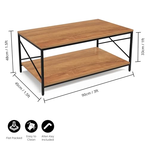 ABOUT SPACE Coffee Table - 2 Tier Space Saving Living Room Furniture - Natural Wood(L 90 x B 45 x H 48 cm)
