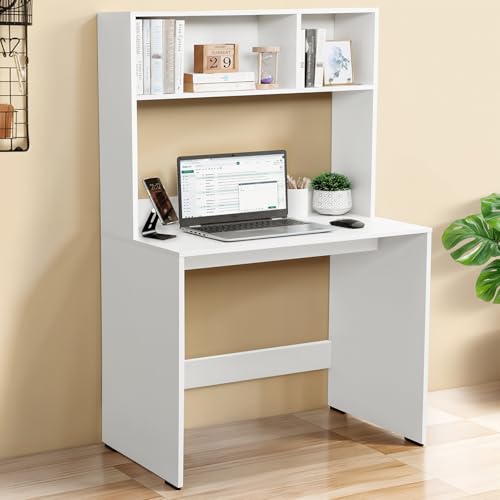 ABOUT SPACE Study Table with Hutch - Computer Table with Storage for PC, Laptop & Writing, Gaming, Drawing DIY Engineered Wood Office Desk for Home (White L 80 x B 45 x H 151.5 cm)