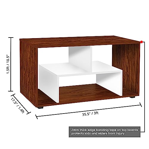ABOUT SPACE Coffee Table - Teapoy/Tea Table with Storage & Bushes (L 90 x B 45 x H 47.5 cm, Oak Red)
