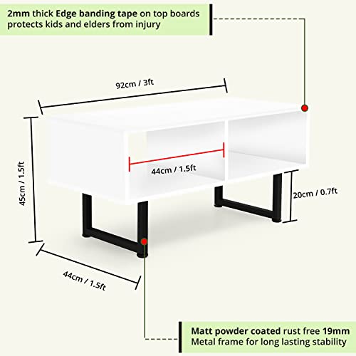 ABOUT SPACE Coffee Table with Storage & Metal Stand L 3 X B 1.5 X 1.5 Ft - White
