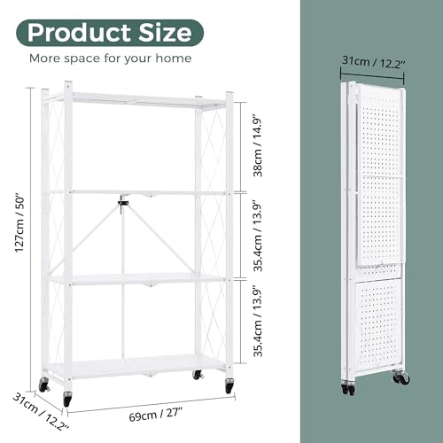 ABOUT SPACE Foldable Kitchen Storage Rack - 4 Tier (White- L 69 x B 31 x H 127 cm)