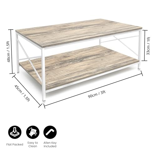 ABOUT SPACE Coffee Table - 2 Tier Space Saving Living Room Furniture - Beige (L 90 x B 45 x H 48 cm)