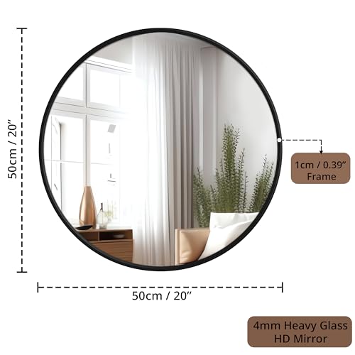 ABOUT SPACE 4mm Heavy Glass HD Mirror 20 Inch Shatter Proof and Explosion Film Proof Circle Mirror