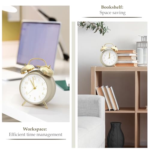 ABOUT SPACE Twin Bell Alarm Clock with Night Light - Beige (Battery not Included)