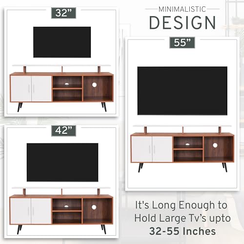 ABOUT SPACE TV Unit for Living Room - Engineered Wood DIY TV Stand with Cable Hole Cabinet with Door, Adjustable Shelf, Open Display Shelves (Oak Red &White-L140 x B40 x H64 cm)