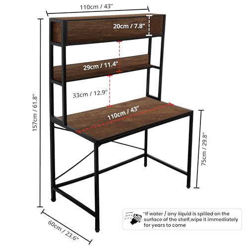 ABOUT SPACE 3 Tier Wooden Office Table with Storage (L 110 x B 60 x H 157 cm) - Brown
