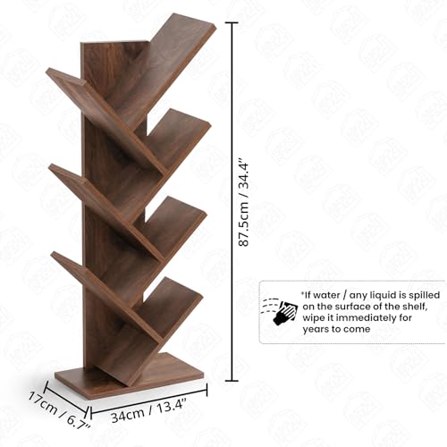 ABOUT SPACE Book Shelf for Home - 7 Tier Tree Shaped Book Rack for Study Room DIY Wooden Book Stand with Bottom Storage Space for Office, Livingroom, Bedroom (Brown - L 34 x B 17 x H 87.5 cm)