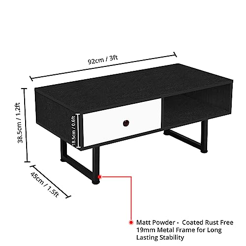 ABOUT SPACE Space Saving Coffee Table for Living Room with Drawer & Storage Compartment with Metal Legs (Lemon Oak - L 92 x B 45 x H 38.5 cm)