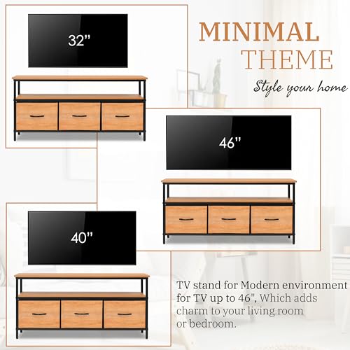 ABOUT SPACE TV Unit for Living Room - TV Stand with 3 Fabric Foldable Drawer Storage Organizer (Teak Color- L 120 x B 31 x H 60 cm)