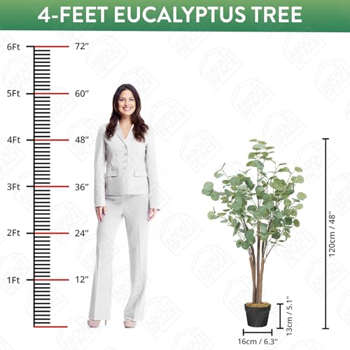 ABOUT SPACE 4 ft Artificial Eucalyptus Tree Plant Decor with Pot & 240 Leaves