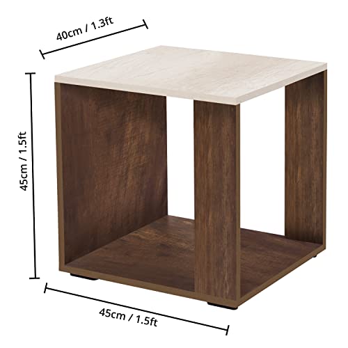 ABOUT SPACE Wooden Center Table with Storage (Walnut - L 40 x B 45 x H 45 cm)