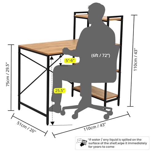 ABOUT SPACE Computer Table with 4 Tier Storage (Teak Color - L 110 x B 51 x H 110 cm)