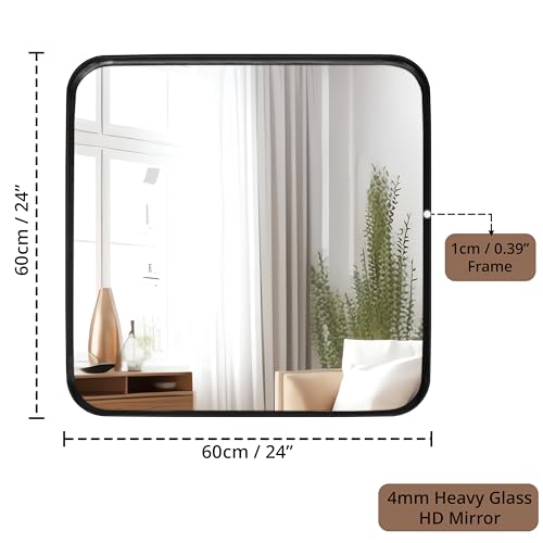 ABOUT SPACE 4mm Heavy Glass HD Mirror 24 Inch Shatter Proof and Explosion Film Proof Square Mirror