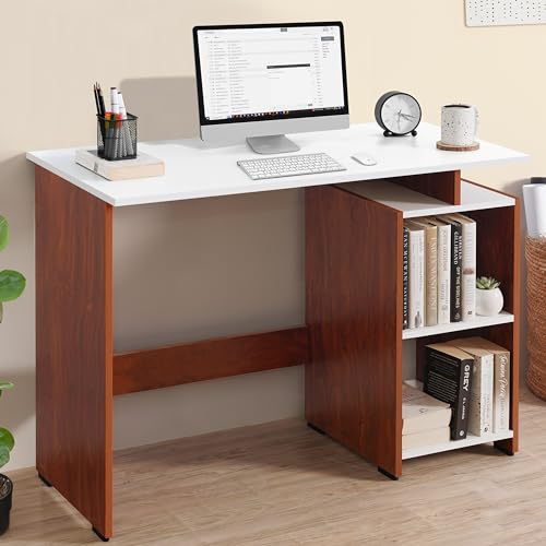 ABOUT SPACE Study Table with 2 Tier Bottom Storage (White & Oak Red-L 100 x B 50 x H 75 cm)