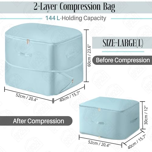 ABOUT SPACE Ultra Space Saving Self Compression Organizer - 144 L Vacuum Storage Bags - Packing Vaccine Bags for Clothes Airtight Reusable -Travel Essentials (Blue - Large - L 52 x B 40 x H 30 cm)