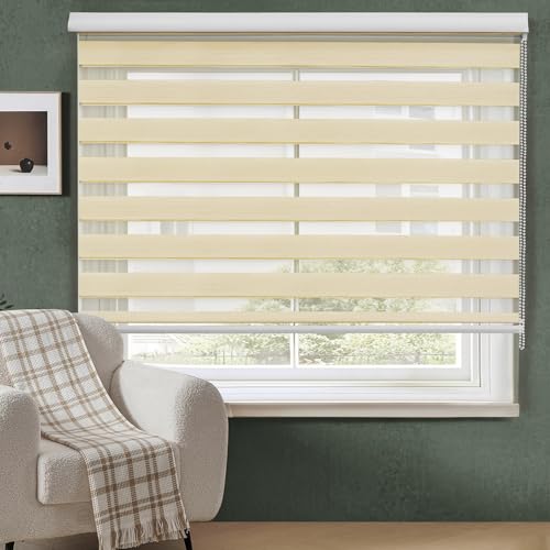 ABOUT SPACE Window Blinds - 4 x 7 ft Zebra Roller Blinds for Windows for Light Filtering, Privacy, UV Protection Corded Roll Up Curtain Window Shades for Home, Office, Living Room Kitchen - Beige