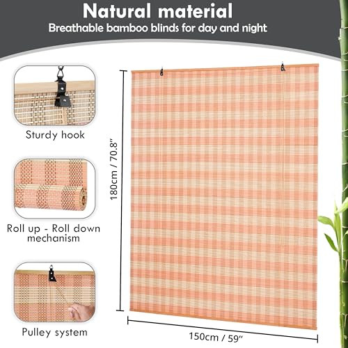 ABOUT SPACE Bamboo Curtains 1 pc - (Pink & Beige,W 5 ft x H 6 ft)