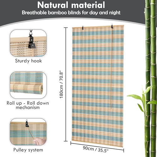 ABOUT SPACE Bamboo Curtains 1 Pc - (Blue & Beige,W 3 ft x H 6 ft)