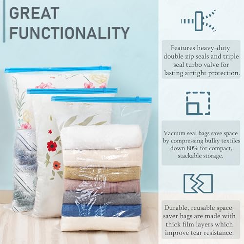 ABOUT SPACE 6 Pack Vacuum Bags for Travel with Electric Pump and Hand Pump (2 Jumbo/2 Large/2 Medium)