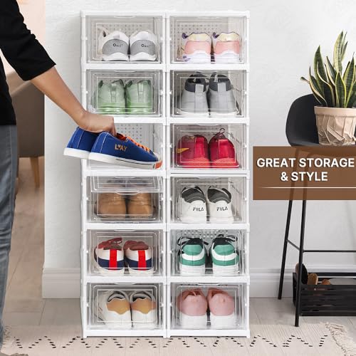 ABOUT SPACE Sneaker Box- 12 Pair Shoe Rack | Collapsible Shoe Organiser With Door-Foldable (White)