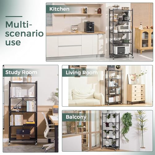 ABOUT SPACE Foldable Kitchen Storage Rack - 5 Tier (Black- L 72 x B 34 x H 160 cm)