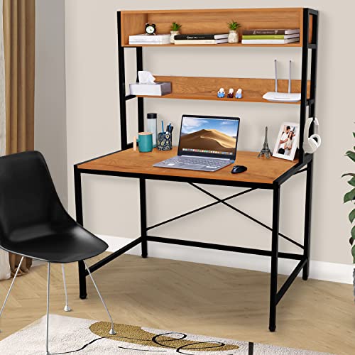 ABOUT SPACE 3 Tier Wooden Office Table with Storage (L 110 x B 60 x H 157 cm)- Wood Colour