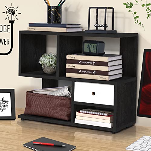 ABOUT SPACE Table Top Bookshelf - Countertop Bookcase with Drawer (Lemon Oak - L 60 x B 25 x H 50 cm)