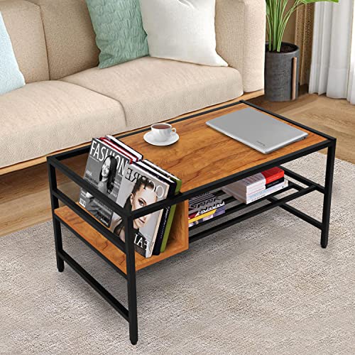 ABOUT SPACE Coffee Table with Magazine Rack (Wood Colour - L 90 x B 45 x H 47.5 cm)