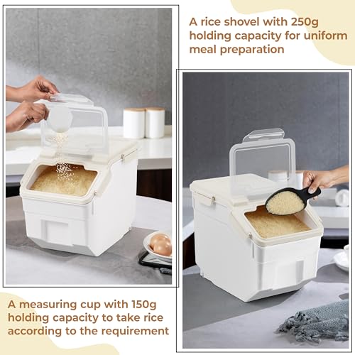 ABOUT SPACE 10-Kg Rice Container (2 Pack) Airtight Rice Storage Container with Measuring Cup & Rice Shovel