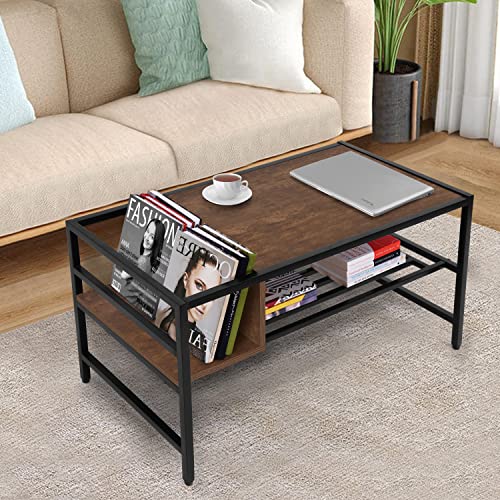 ABOUT SPACE Coffee Table with Magazine Rack (Brown - L 90 x B 45 x H 47.5 cm)