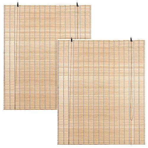 ABOUT SPACE 2 Pcs Bamboo Curtains - (Beige, W 5 ft x H 6 ft)