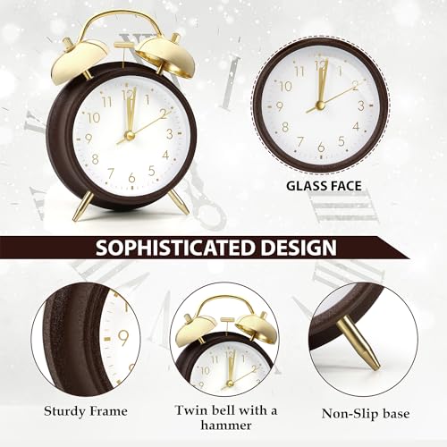 ABOUT SPACE Twin Bell Alarm Clock with Night Light - Brown (Battery not Included)