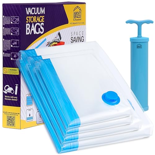 ABOUT SPACE 4 Pack Vacuum Bags for Travel with Hand Pump (2X Jumbo/ X Jumbo/ 2 Jumbo)