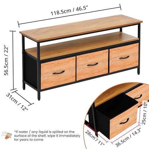 ABOUT SPACE TV Unit for Living Room - TV Stand with 3 Fabric Foldable Drawer Storage Organizer (Teak Color- L 120 x B 31 x H 60 cm)