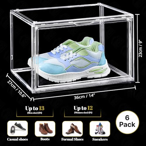 ABOUT SPACE Shoe Boxes - Transparent 6 Pcs Acrylic Sneaker Box Crates (L 36 x B 27 x H 23cm)
