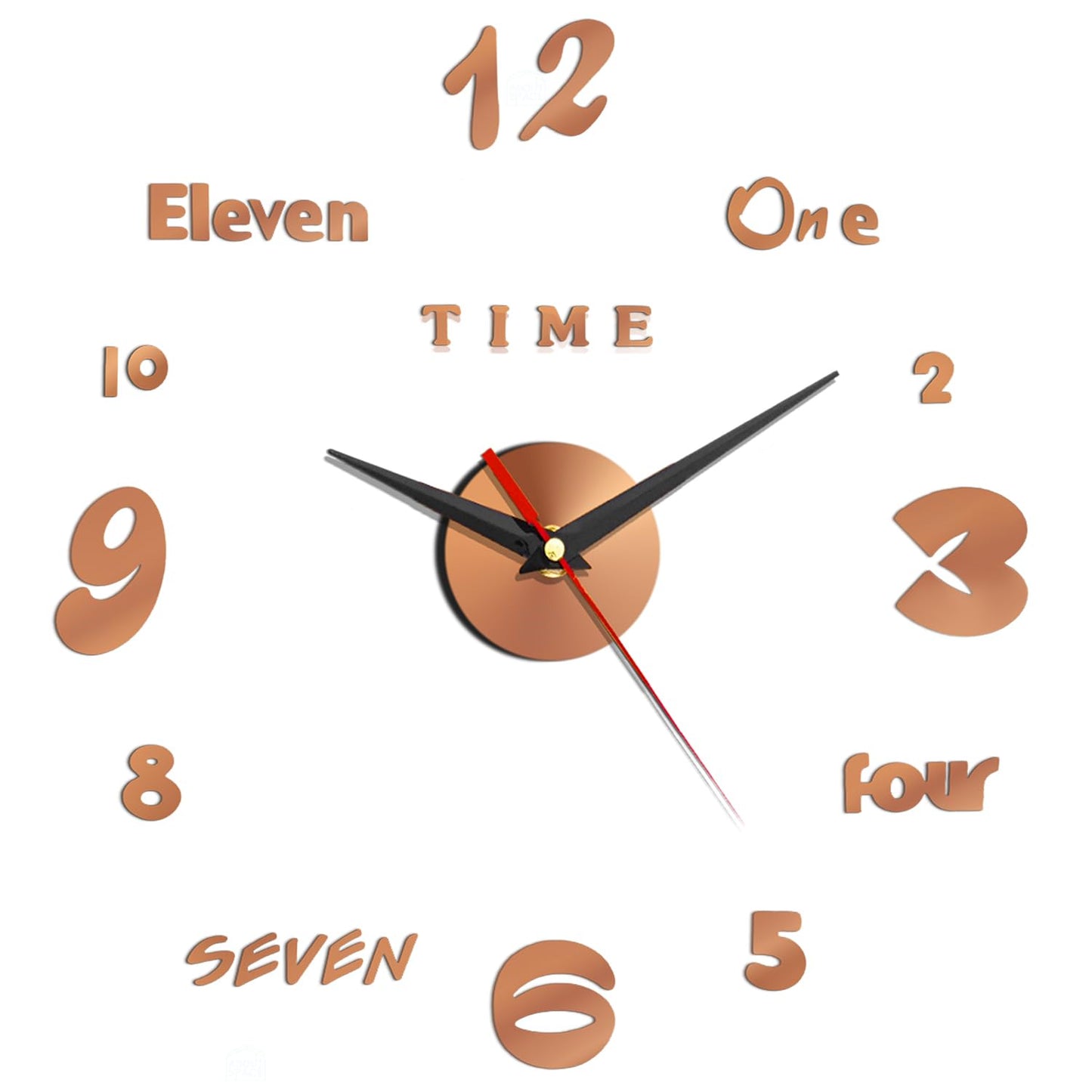 ABOUT SPACE Wall Clock - DIY Wall Sticker Clock Self Adhesive, Non-Ticking, Frameless, Acrylic Analog Watch Adjustable Size for Living Room, Bedroom, Office (Brown - Numbers, Words)