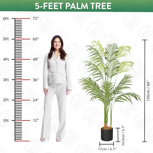 ABOUT SPACE 5 ft Artificial Palm Tree Plant Decor with Pot & 12 Leaves