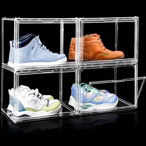 ABOUT SPACE Shoe Boxes - Transparent 4 Pcs Acrylic Sneaker Box Crates (L 36 x B 27 x H 23cm)