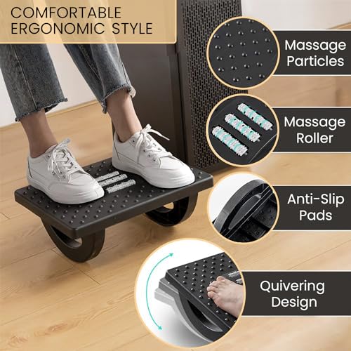 ABOUT SPACE Rocking Footrest - Acupressure Underdesk Foot Step Stool with Ergonomic Design & Massage Rollers-Anti Slip Base