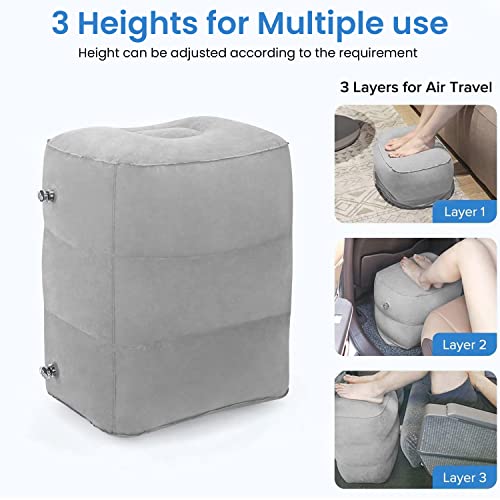 ABOUT SPACE Travel Foot Rest Pillow - Inflatable Foot Rest with Drawstring Bag L 40 x B 25 x H 46 cm - Grey
