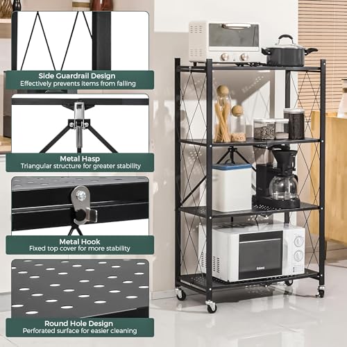 ABOUT SPACE Foldable Kitchen Storage Rack - 4 Tier (Black- L 69 x B 31 x H 127 cm)
