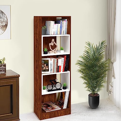 ABOUT SPACE Book Shelf - 5 Tier Rectangle Book Stand for Home Library (L 1.5 x B 1 x H 5 ft - Oak Red)