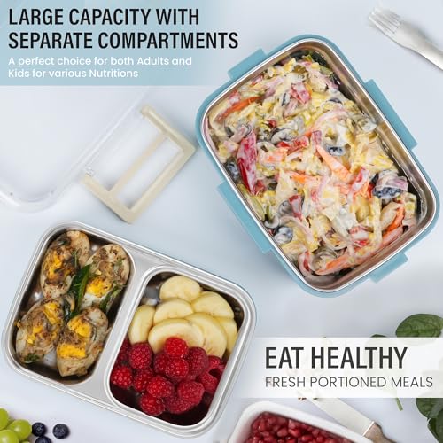 ABOUT SPACE Lunch Box - 2 Tier Compartment 1200ml Insulated Tiffin Box with Silicon Gaskets Lid, No Leak-Proof (Blue L 17x B 11.5 x H 9.5 cm)