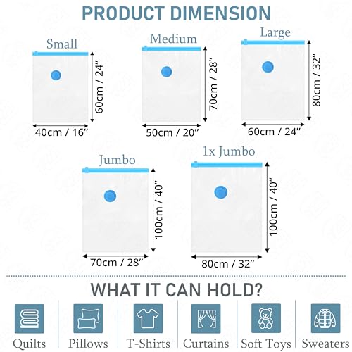 ABOUT SPACE 20 Pack Vacuum Bags for Travel with Hand Pump (3-X Jumbo/5 Jumbo/5 Large/5 Medium/2 Small)