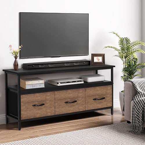 ABOUT SPACE TV Unit for Living Room - TV Stand with 3 Fabric Foldable Drawer Storage Organizer (Black Mahogany- L 120 x B 31 x H 60 cm)