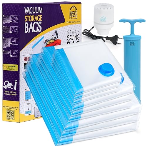 ABOUT SPACE 9 Pack Vacuum Bags for Travel with Electric Pump & Hand Pump (3 Jumbo/3 Large/3 Medium)
