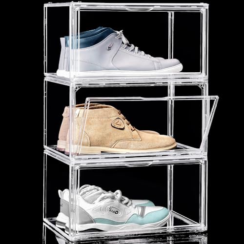 ABOUT SPACE Shoe Boxes - Transparent 3 Pcs Acrylic Sneaker Box Crates (L 36 x B 27 x H 23cm)